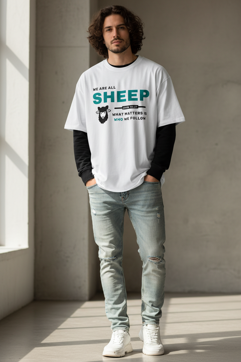 SHEEP - 300GSM Heavyweight Drop Shoulder Pure Cotton T-Shirt