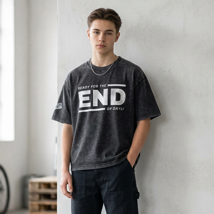 END of Days: Are you Ready - 275GSM Mineral Wash Drop Shoulder Pure Cotton T-Shirt