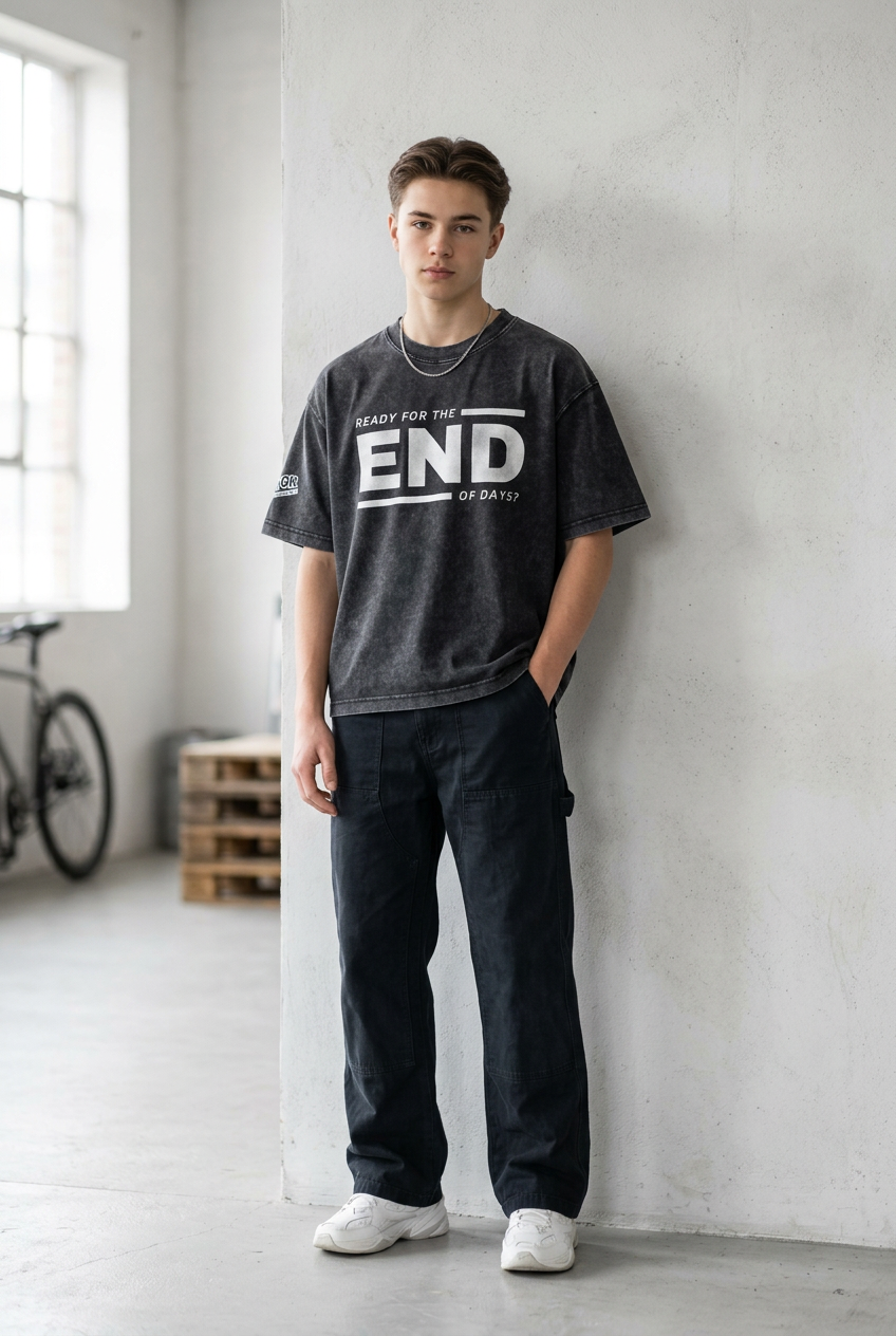 END of Days: Are you Ready - 275GSM Mineral Wash Drop Shoulder Pure Cotton T-Shirt