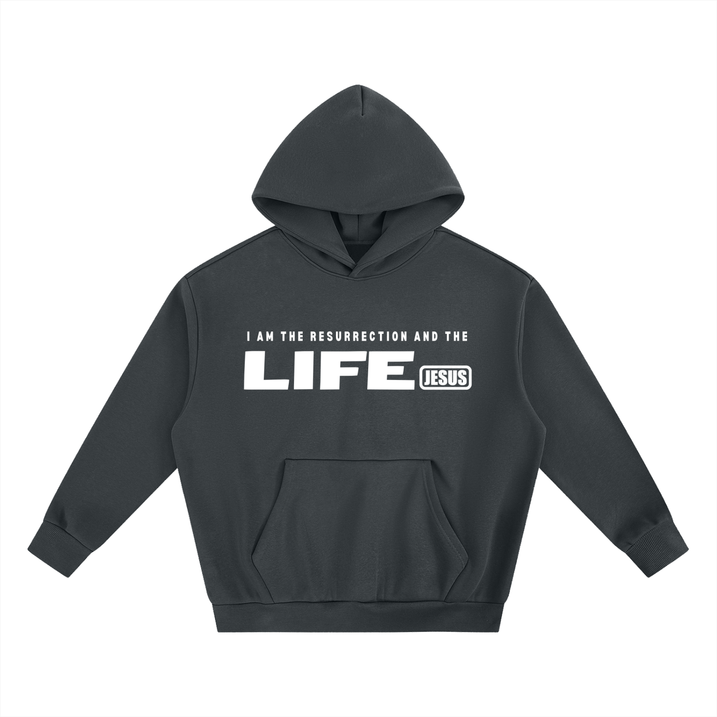 JESUS: I am the Resurrection and the Life - 500gsm Super Heavyweight Boxy Fleece Hoodie (Christian Faith Streetwear)